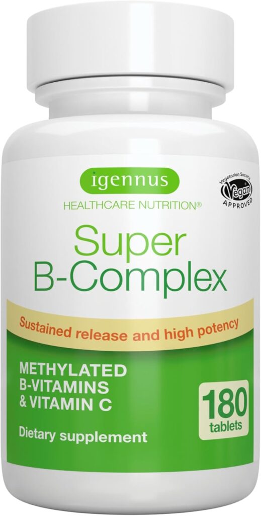 "Super B-Complex tablets with methylated B vitamins for energy and immune support"