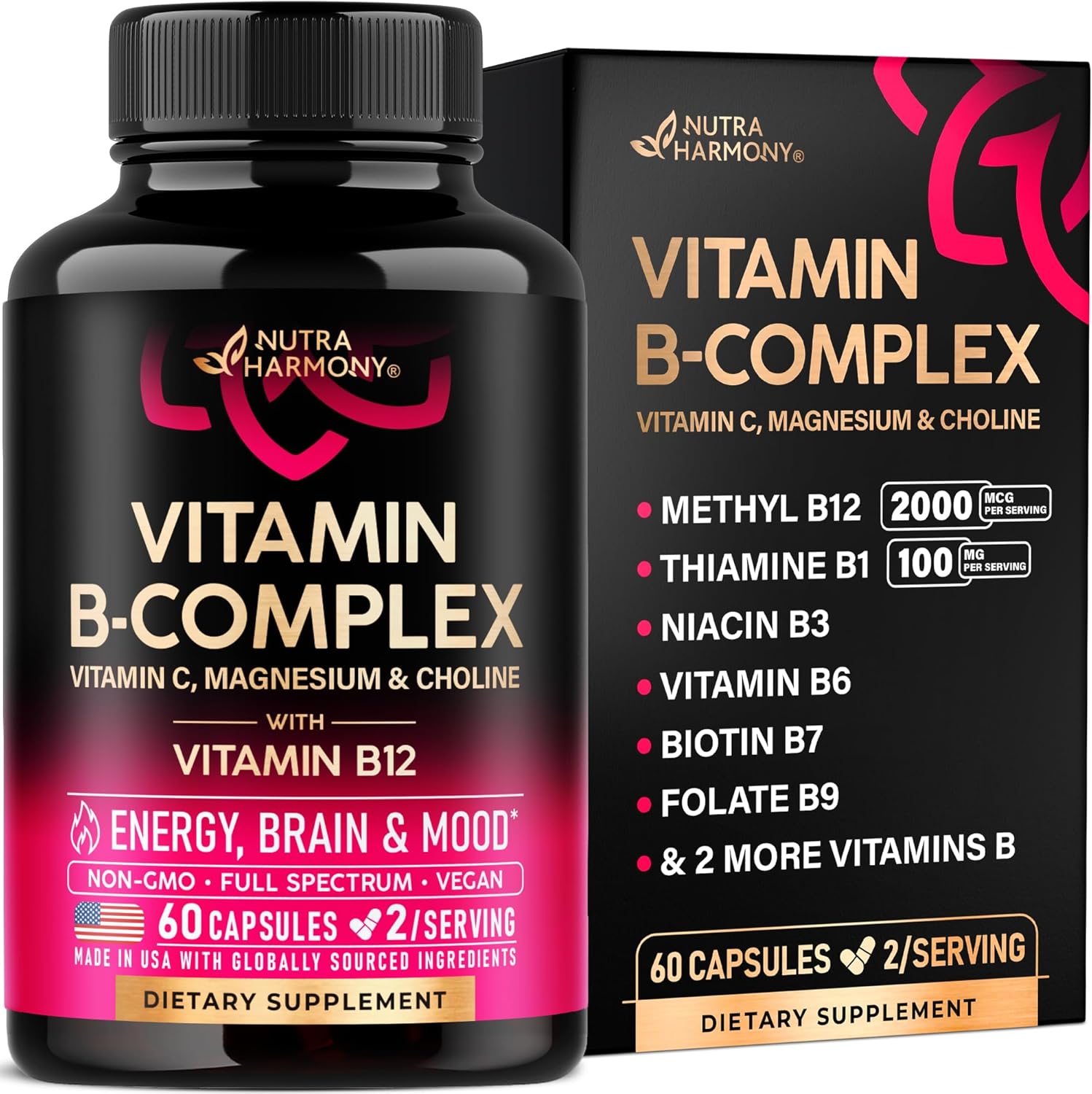"Complete B-complex for men and women - includes B12 and folate"